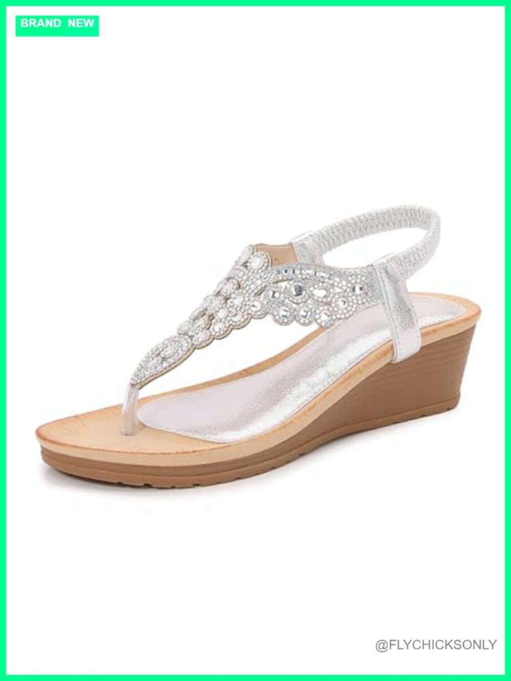 Womens Rhinestone Wedge Flip Flop Sandals T-Strap Platform Arch Support